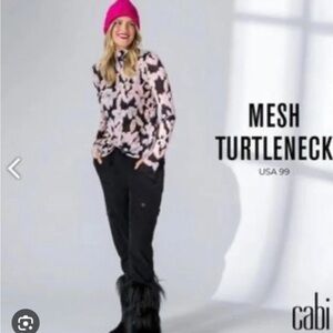 CAbi Floral Mesh Turtleneck Sweater - Pink and Black